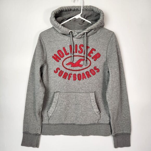 Vtg Y2k‎ Hollister Hoodie Mens M Applique Lettering Spellout Embroidered Surfing - Picture 1 of 8